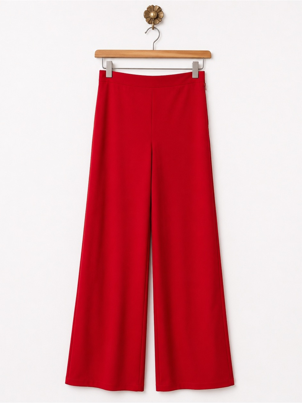 Shein red side zipper wide leg flare slacks pants S